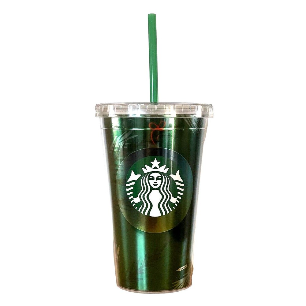 Starbucks Green 16oz Cold Beverage Tumblr With Straw Discontinued 2020 NOS Rare